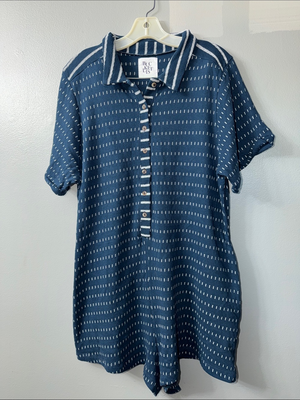 Bucket list  Blue Short-Sleeve Polo with White Stitching medium